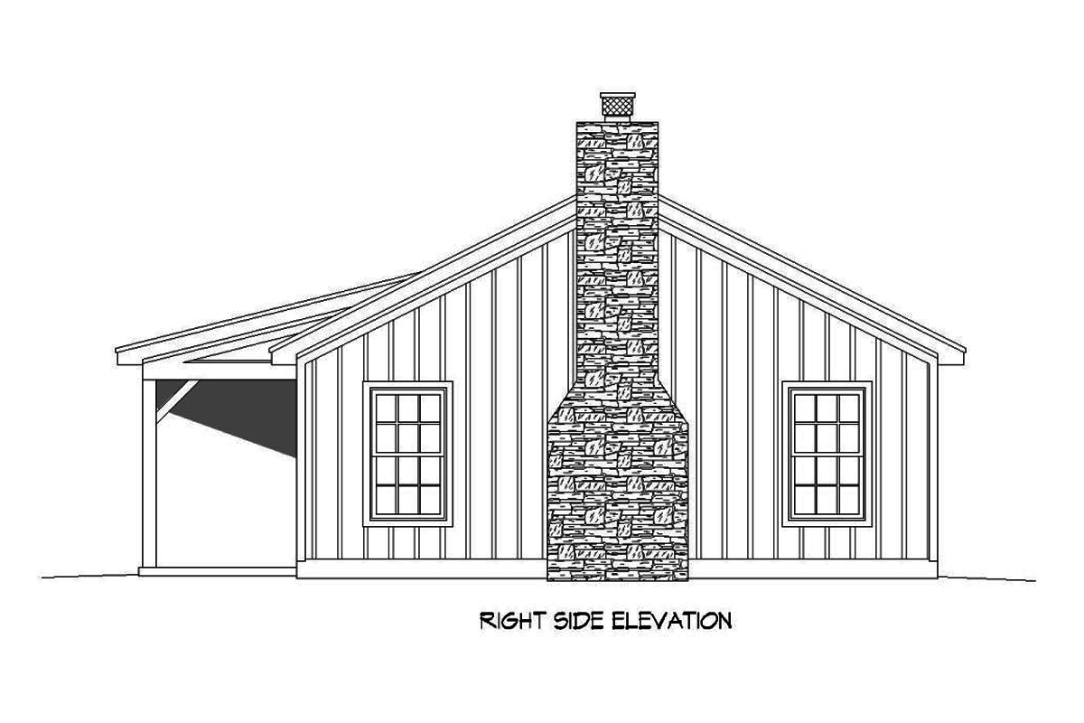 Home Plan Right Elevation of this 2-Bedroom,1000 Sq Ft Plan -196-1088