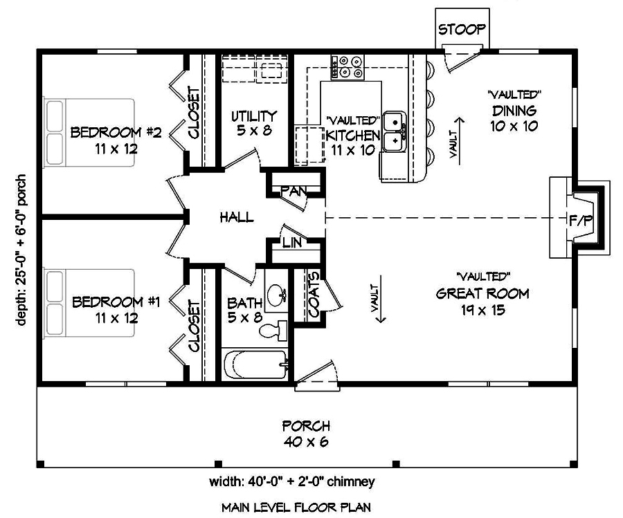 Floor Plan First Story of Ranch Plan #196-1088