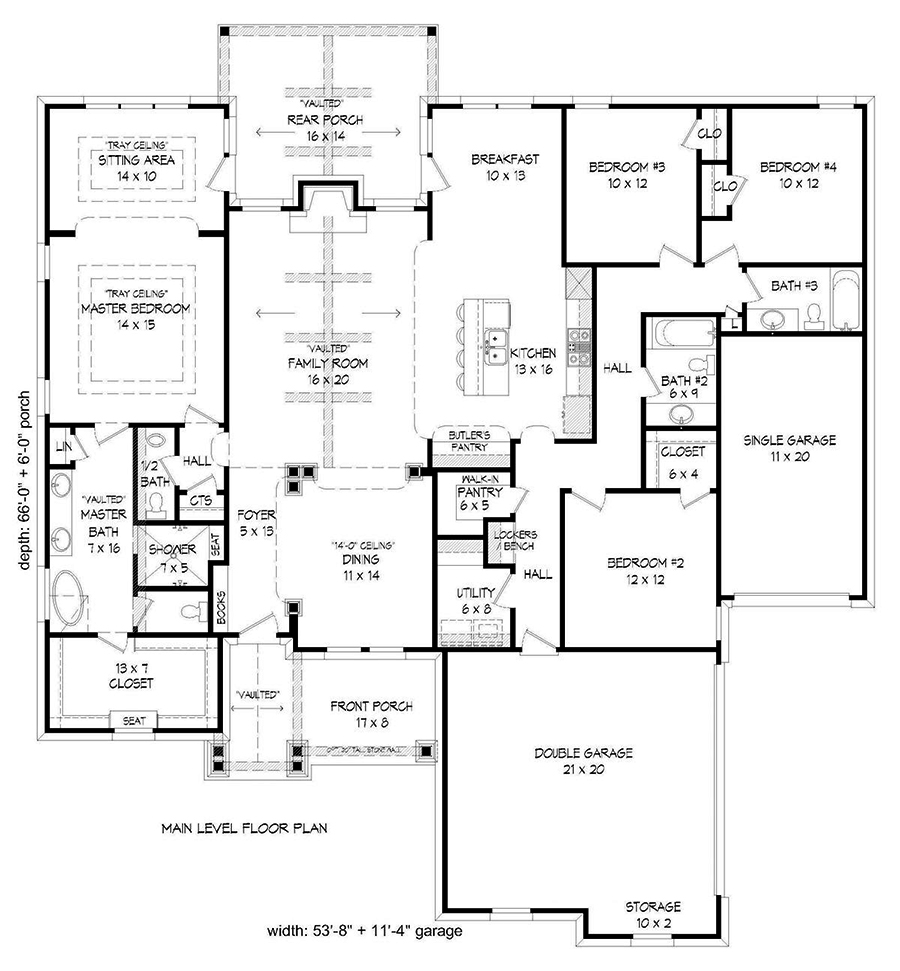 Floor Plan First Story of Cottage Plan #196-1091