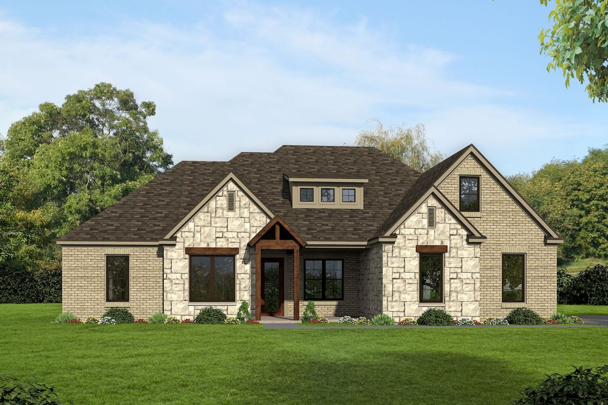 Front elevation of European home (ThePlanCollection: House Plan #196-1092)