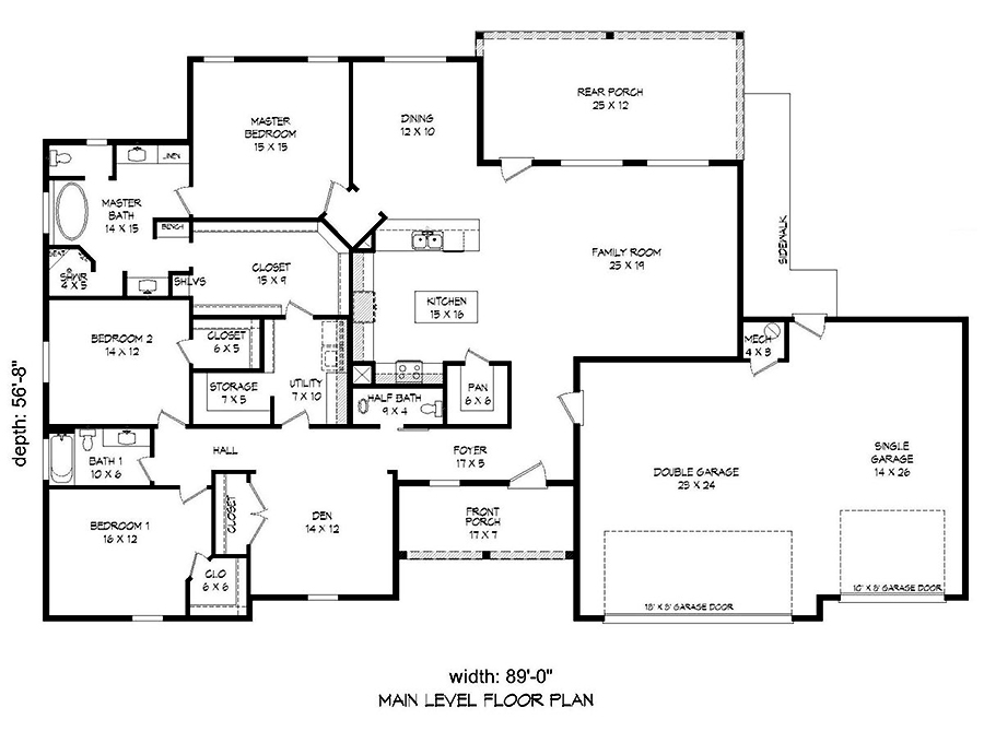 Floor Plan First Story of Farmhouse Plan #196-1096
