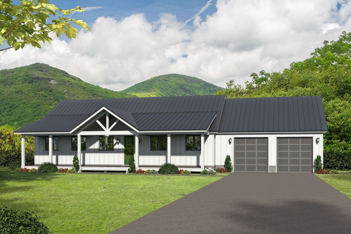 Front elevation of Farmhouse home (ThePlanCollection: House Plan #196-1097)