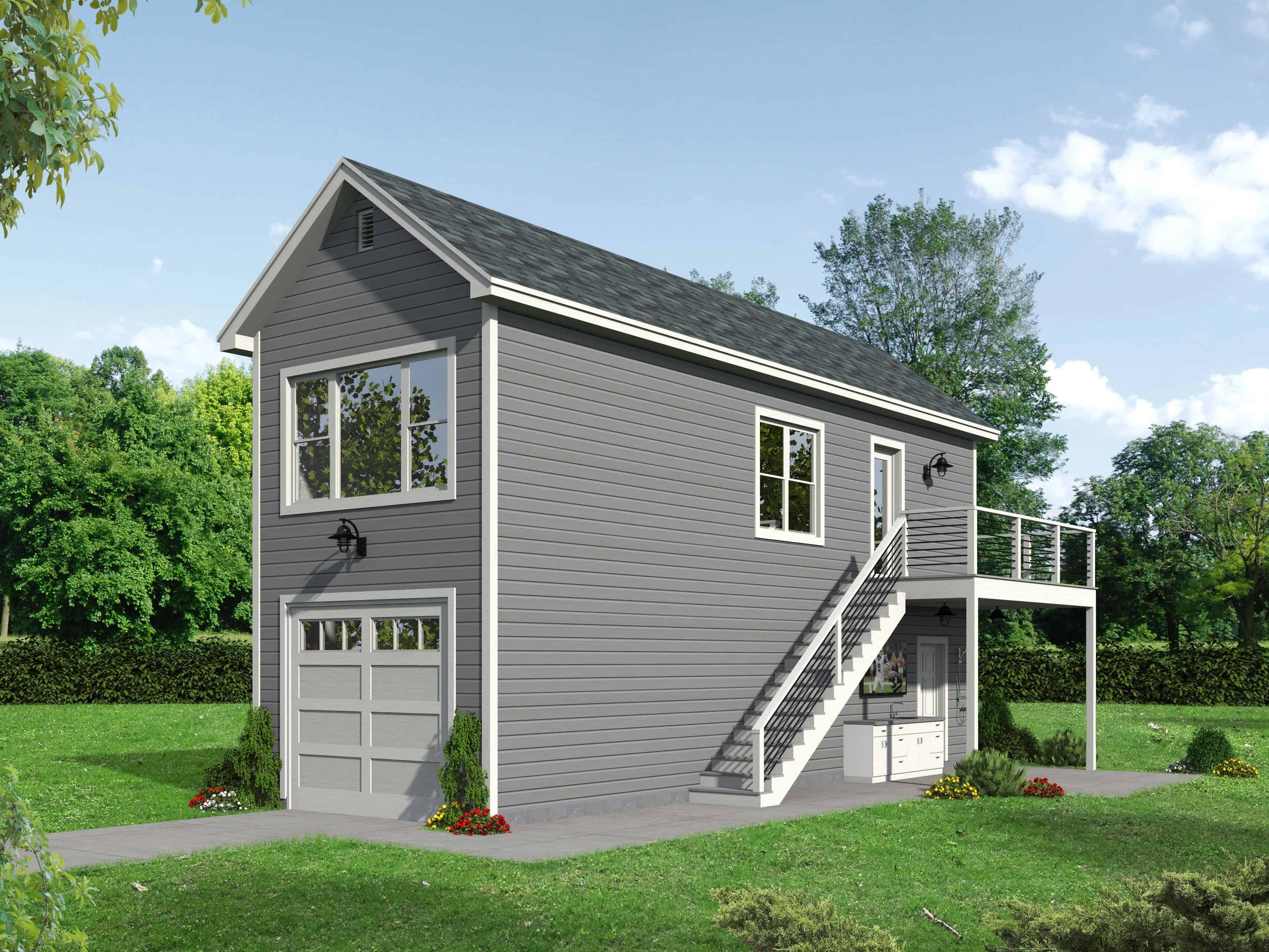 Front elevation of Garage w/Apartments home (ThePlanCollection: House Plan #196-1099)