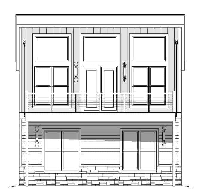 Home Plan Rear Elevation of this 1-Bedroom,825 Sq Ft Plan -196-1100