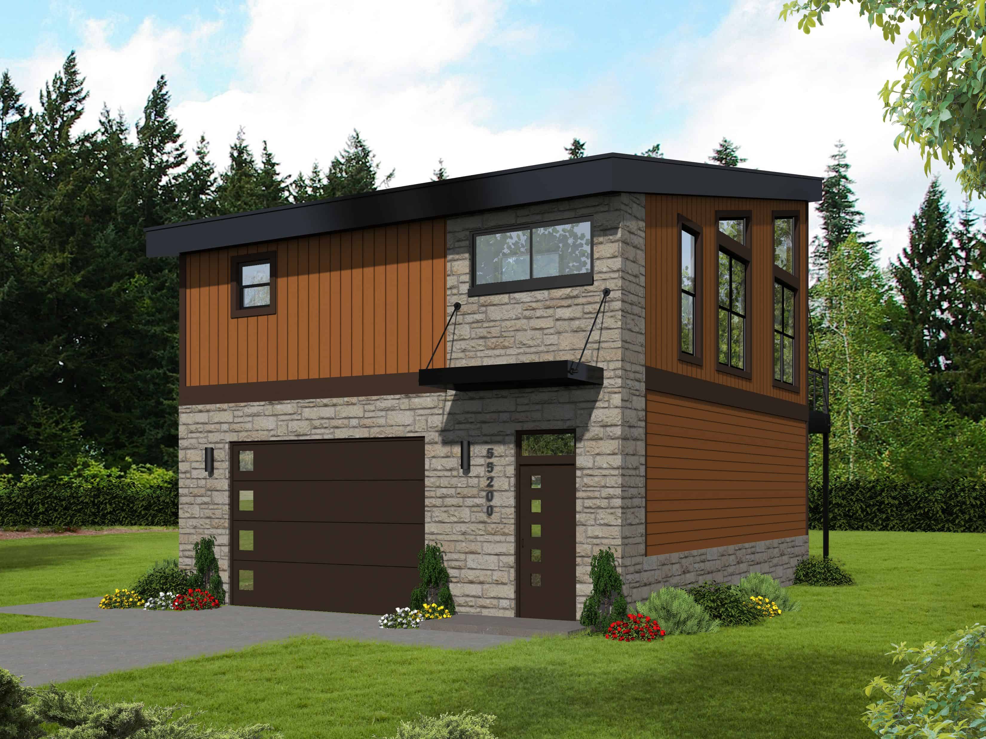 Front elevation of Garage w/Apartments home (ThePlanCollection: House Plan #196-1100)