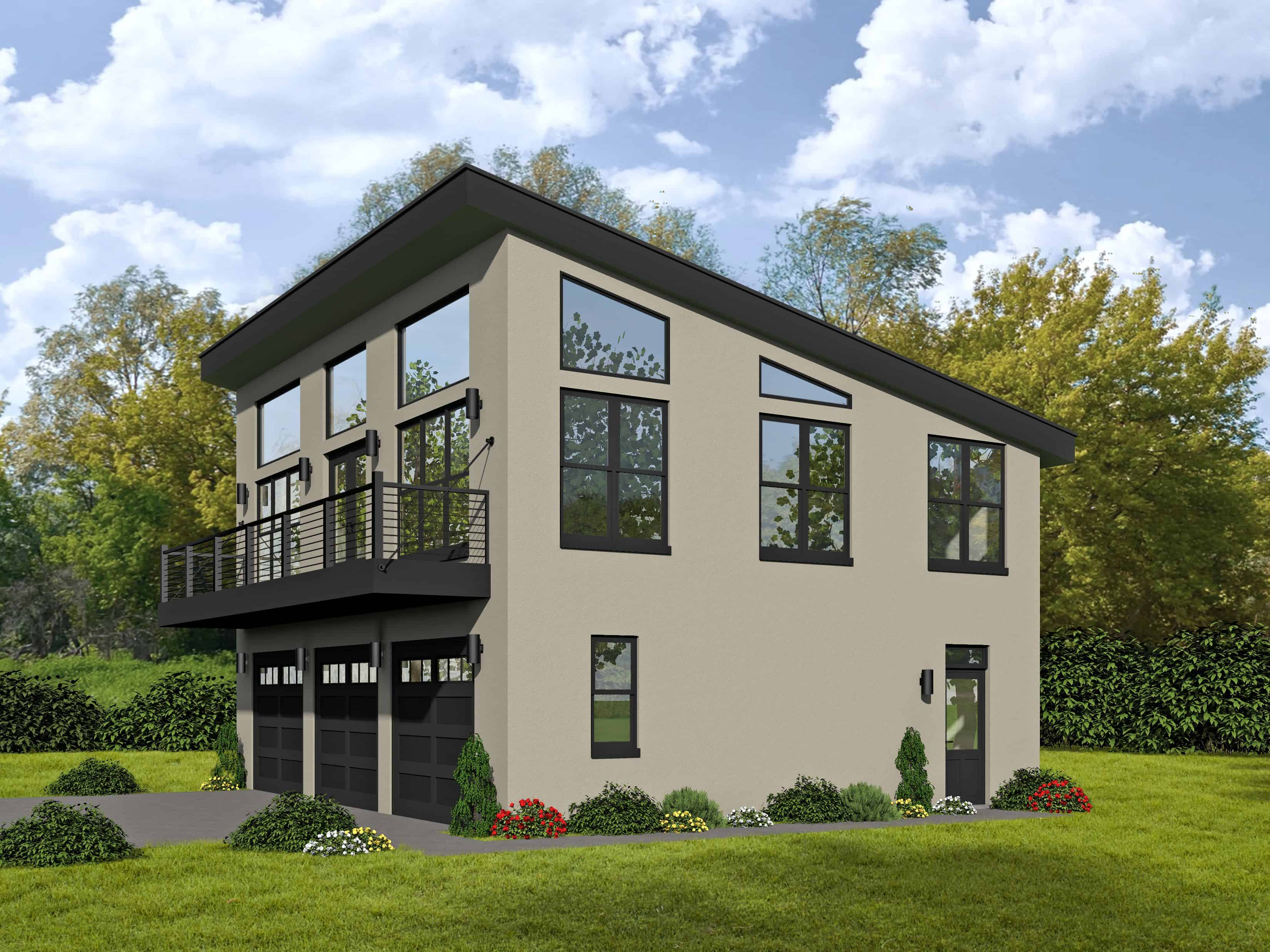 Front elevation of Modern home (ThePlanCollection: House Plan #196-1101)