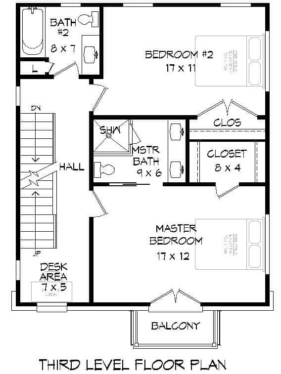 Floor Plan Third Story of Modern Plan #196-1102