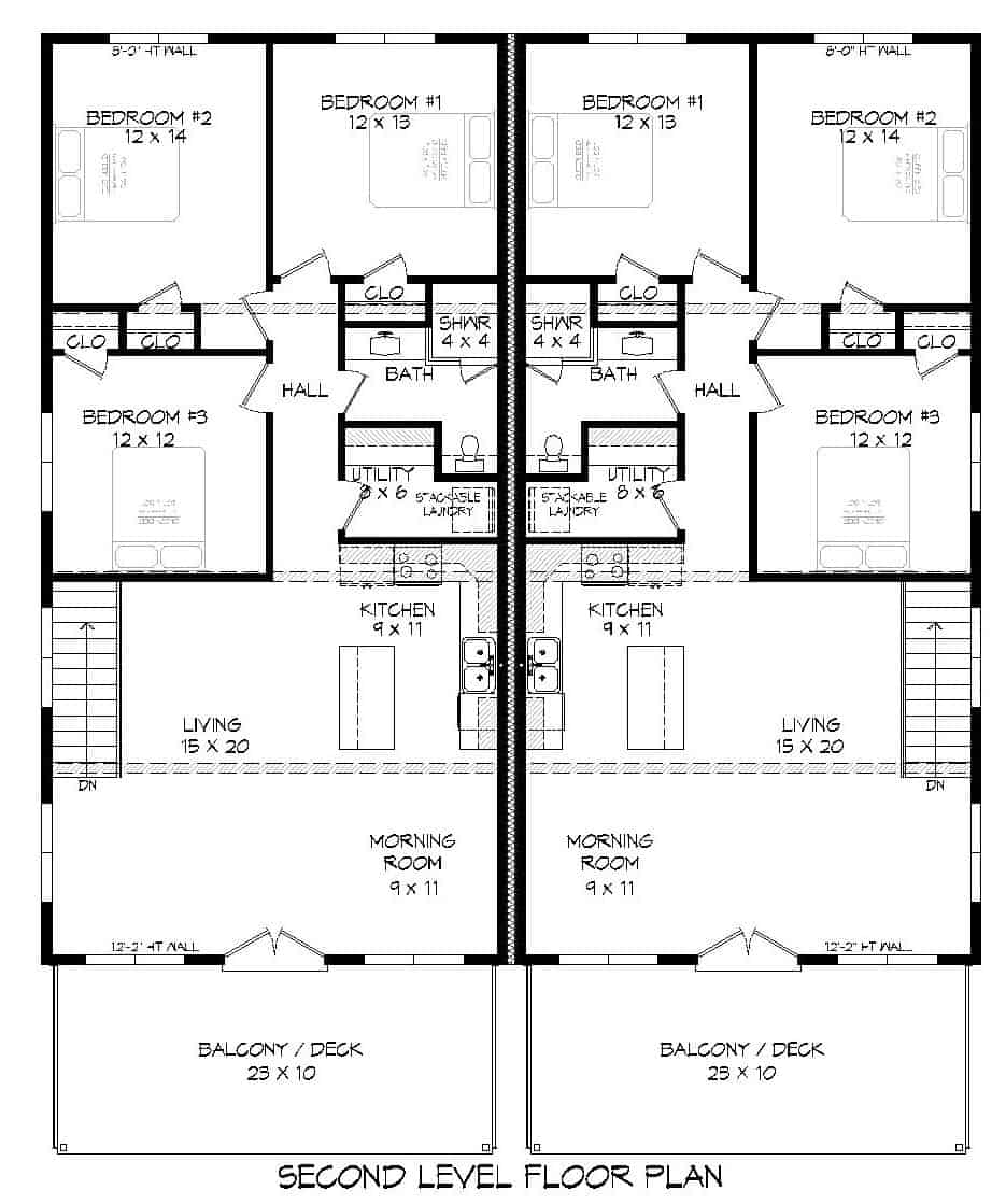 Floor Plan Upper Level of Modern Plan #196-1105