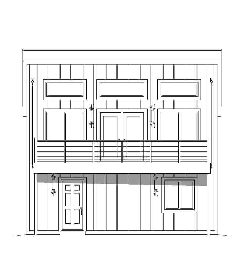 Home Plan Rear Elevation of this 3-Bedroom,1125 Sq Ft Plan -196-1106