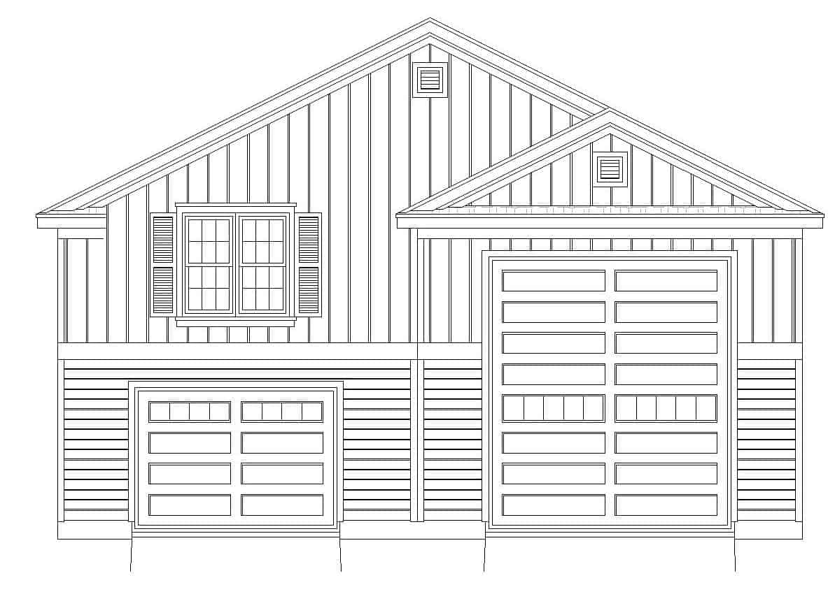 Home Plan Front Elevation of this 1-Bedroom,1200 Sq Ft Plan -196-1107