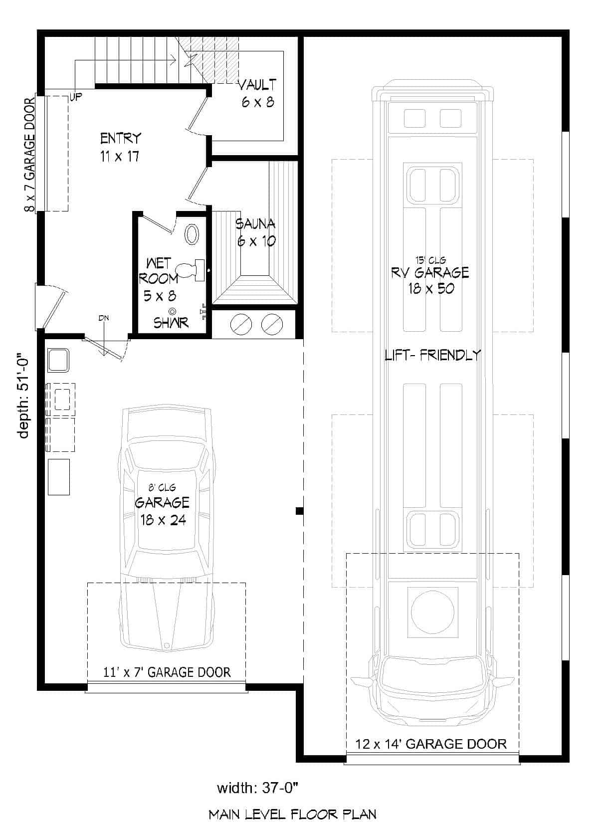 Floor Plan Main Level of Vacation Homes Plan #196-1107