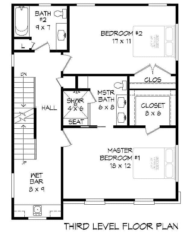 Floor Plan Third Story of Modern Plan #196-1108