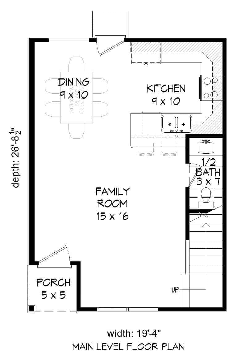 Floor Plan Main Level of Cottage Plan #196-1109