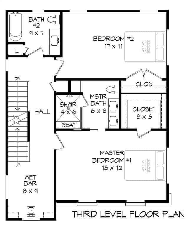 Floor Plan Third Story of Modern Plan #196-1110