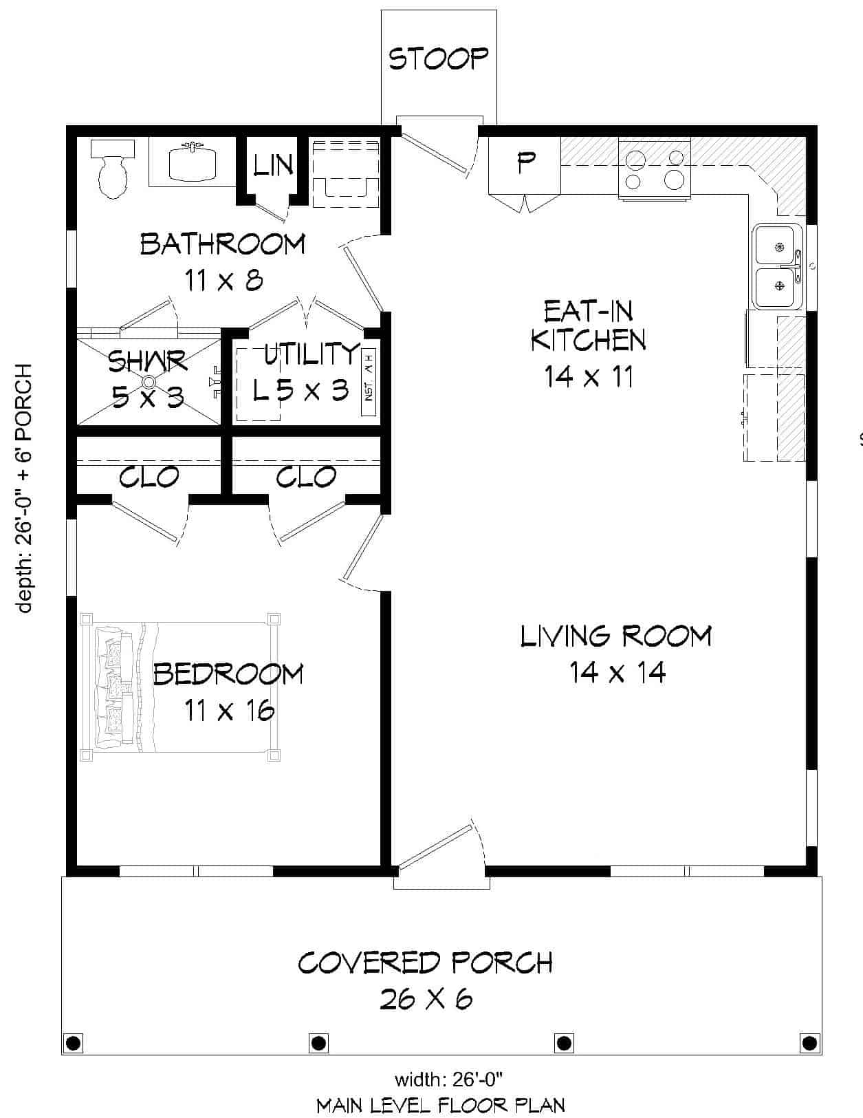 Floor Plan Main Level of Ranch Plan #196-1112