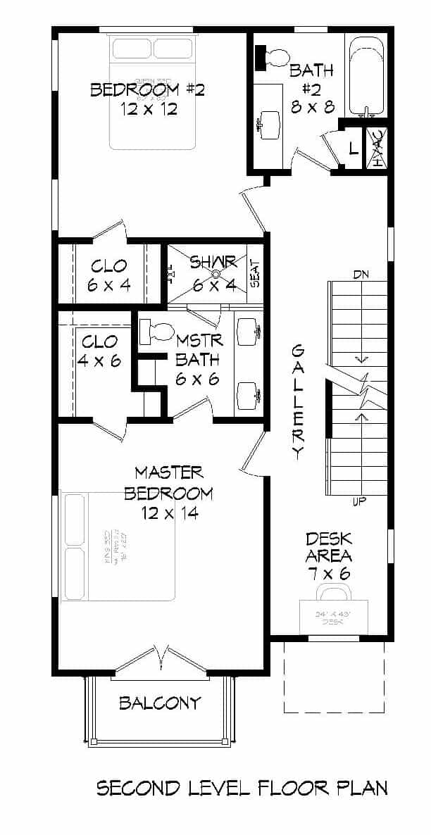 Floor Plan Upper Level of Modern Plan #196-1113