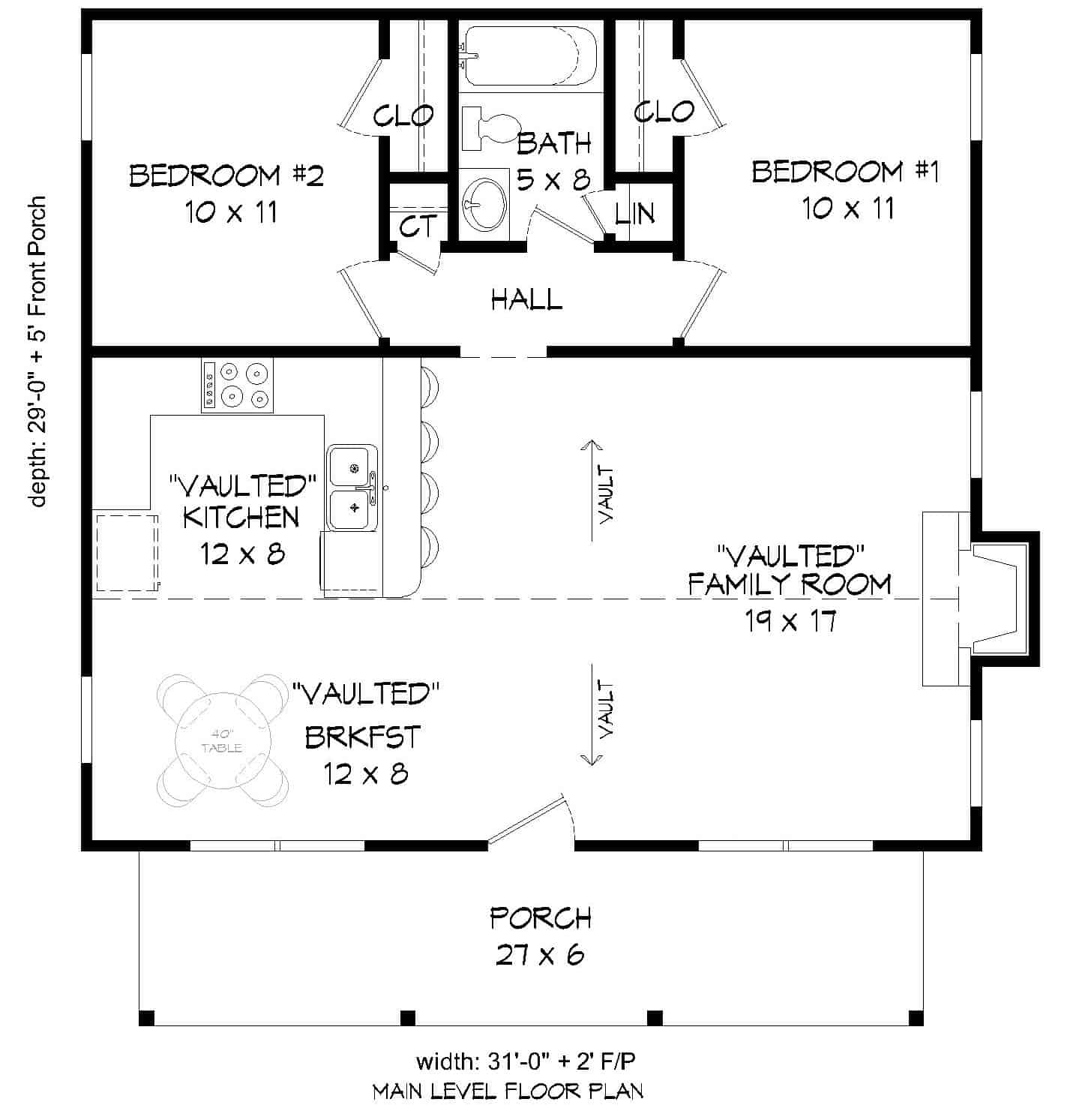 Floor Plan Main Level of Ranch Plan #196-1114