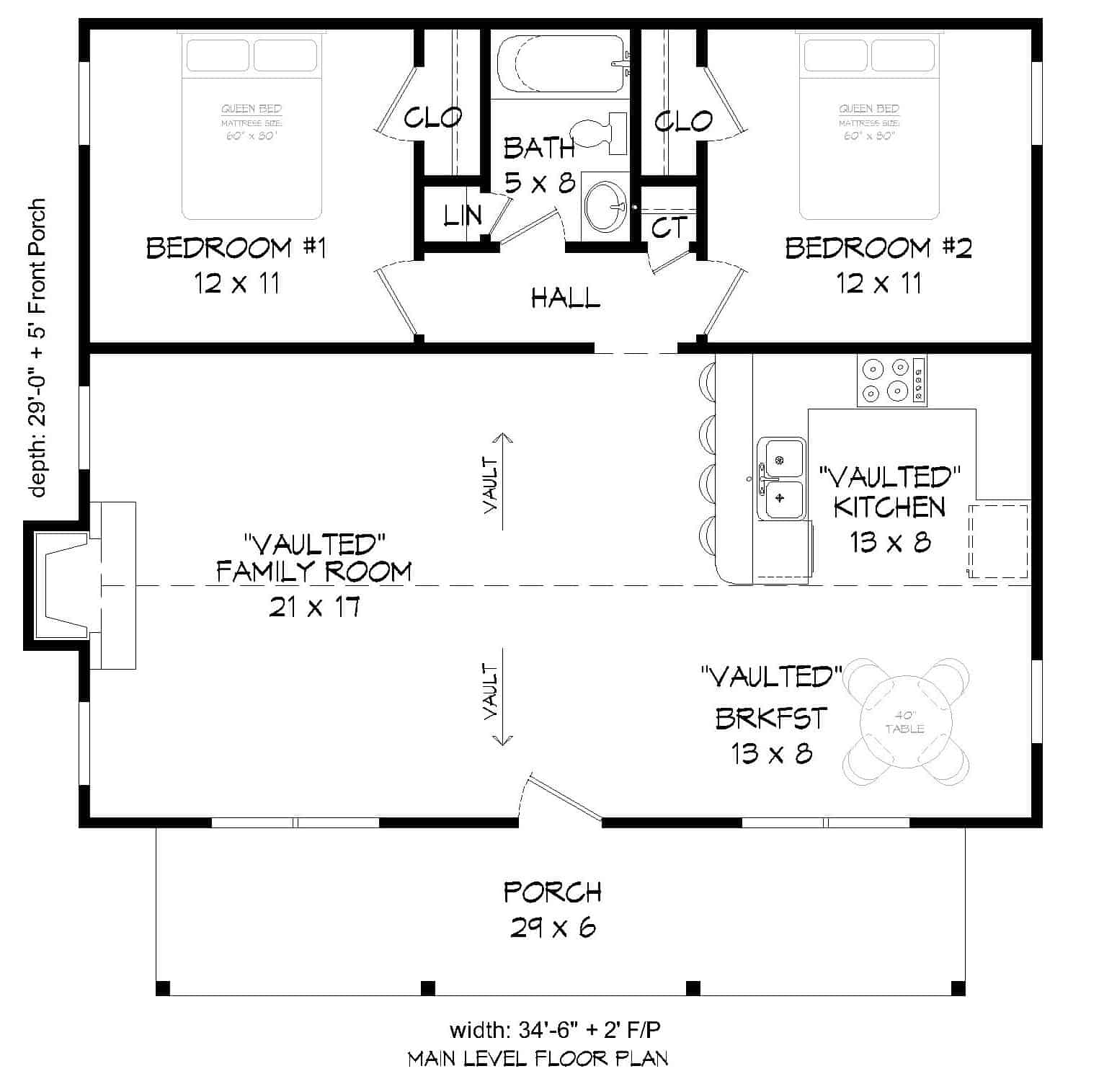 Floor Plan Main Level of Ranch Plan #196-1116