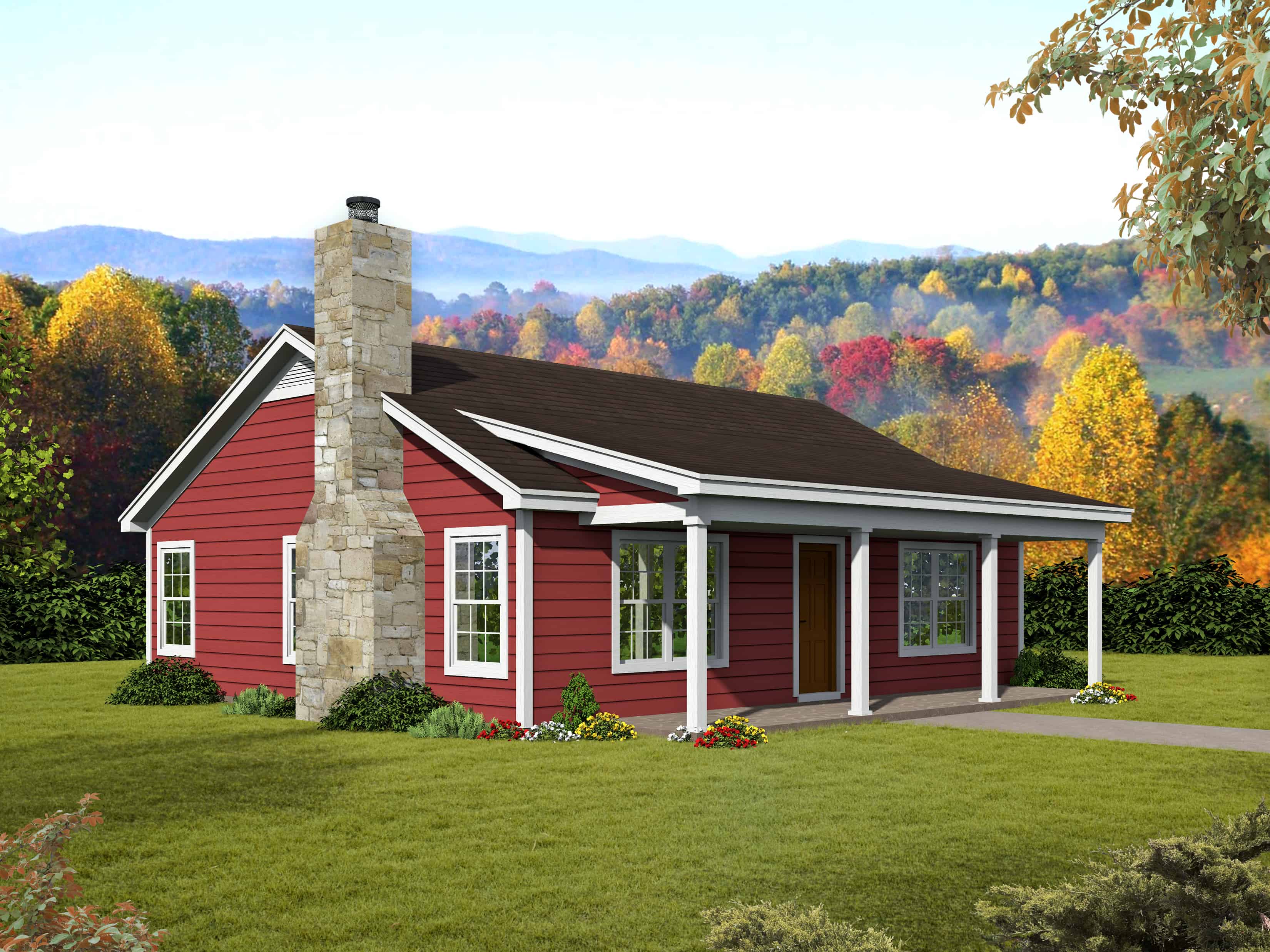 Front elevation of Ranch home (ThePlanCollection: House Plan #196-1116)