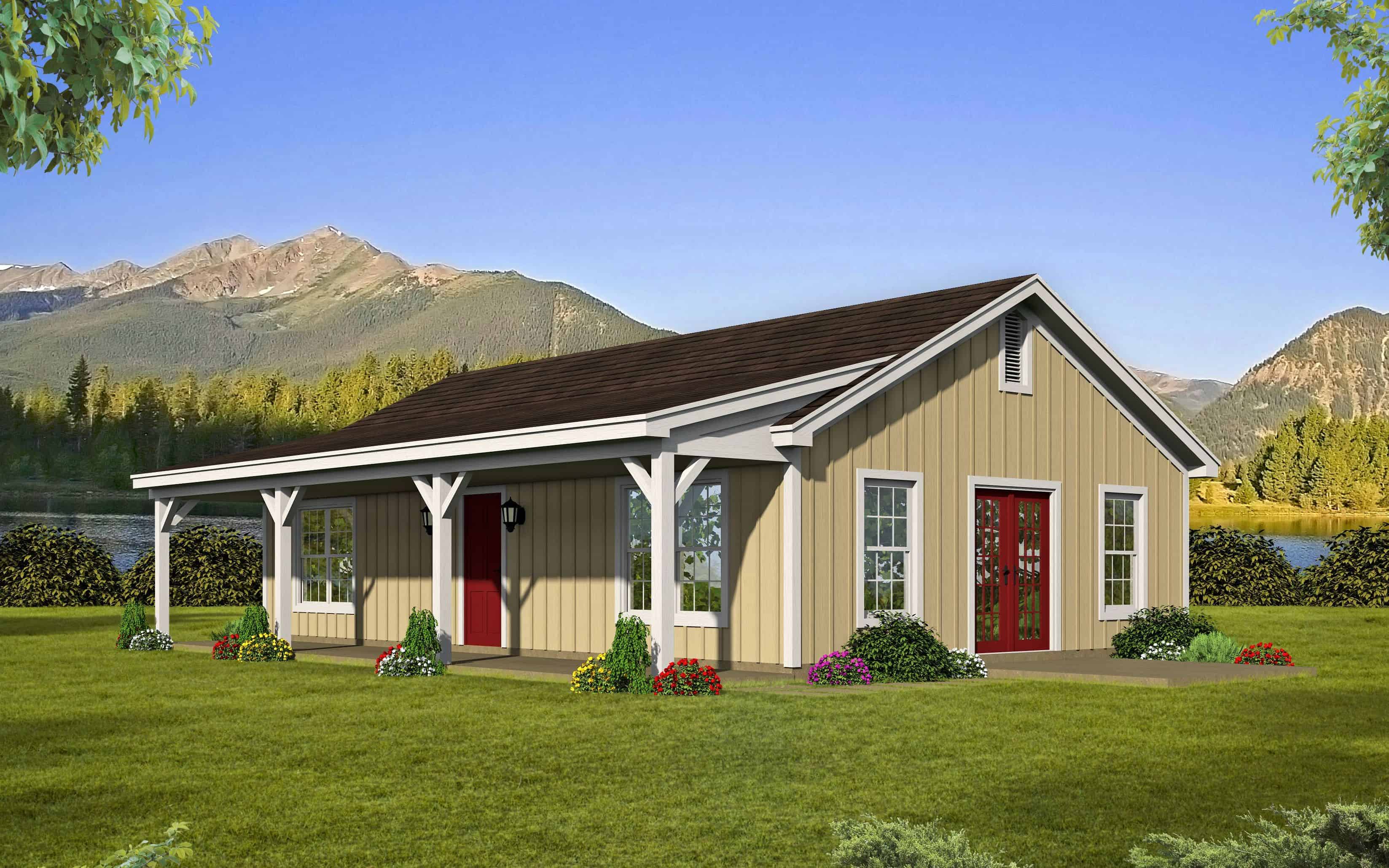 Front elevation of Ranch home (ThePlanCollection: House Plan #196-1117)