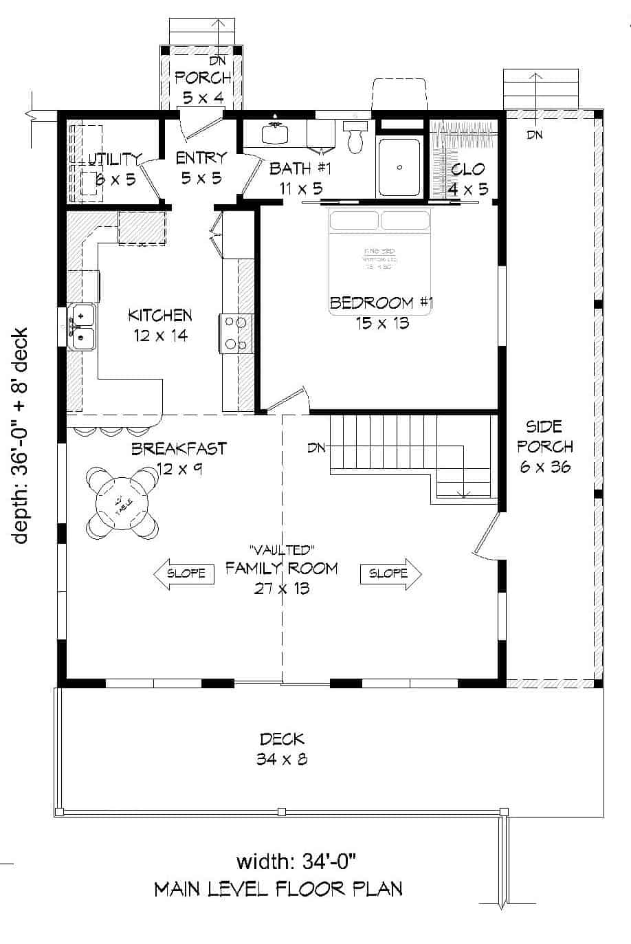 Floor Plan Main Level of Ranch Plan #196-1118