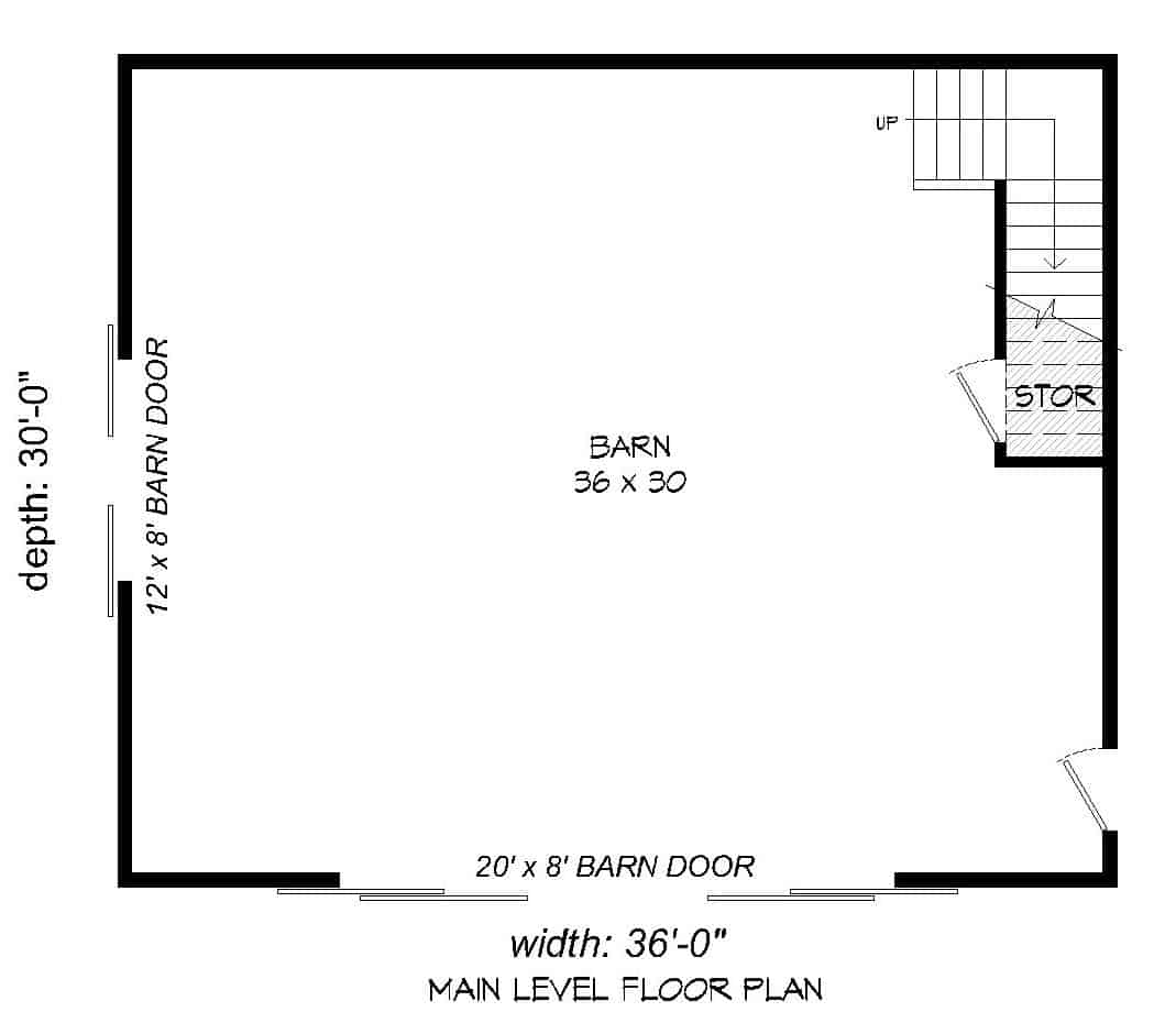 Floor Plan Main Level of Barn Style Plan #196-1119