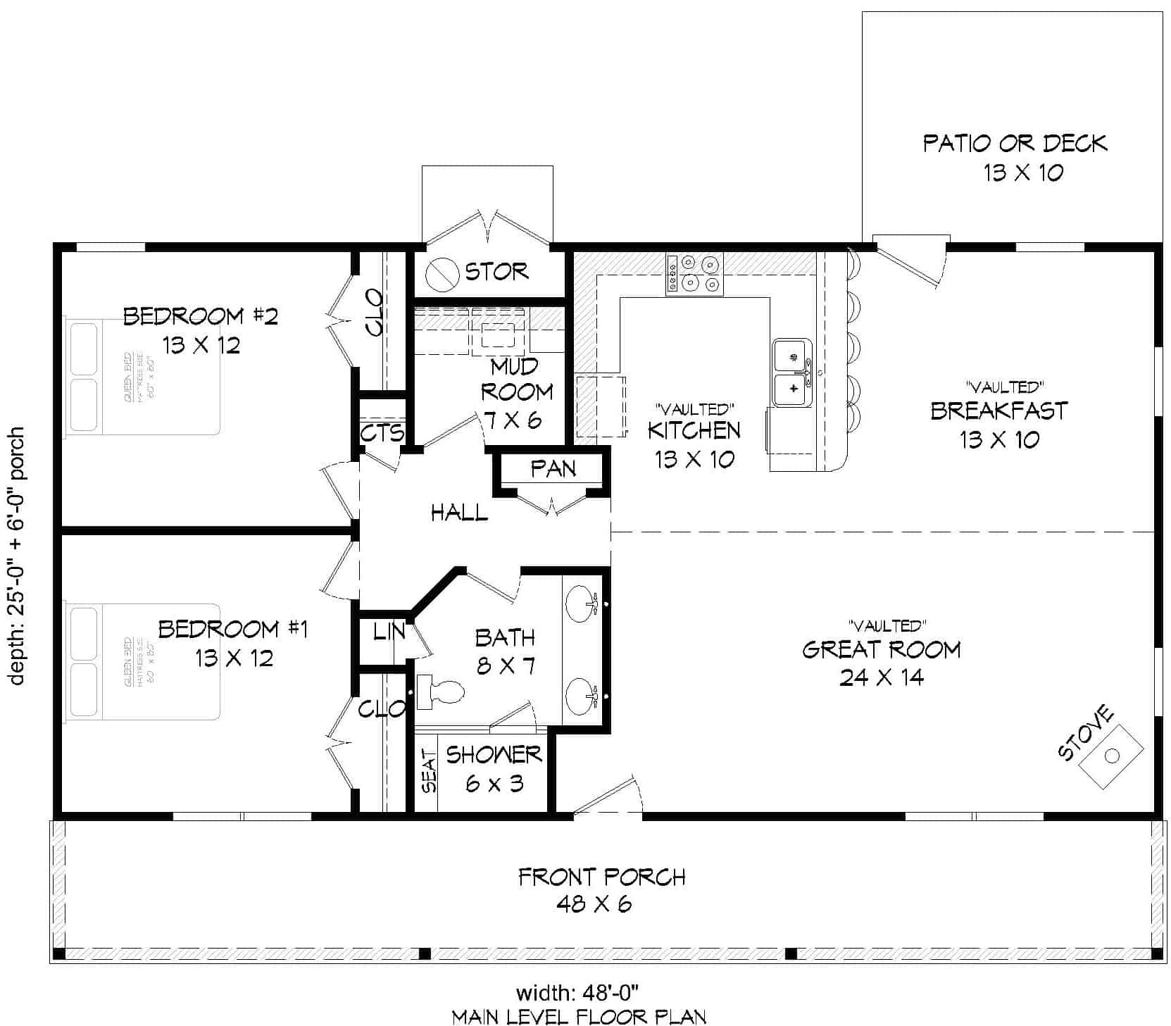 Floor Plan Main Level of Ranch Plan #196-1121
