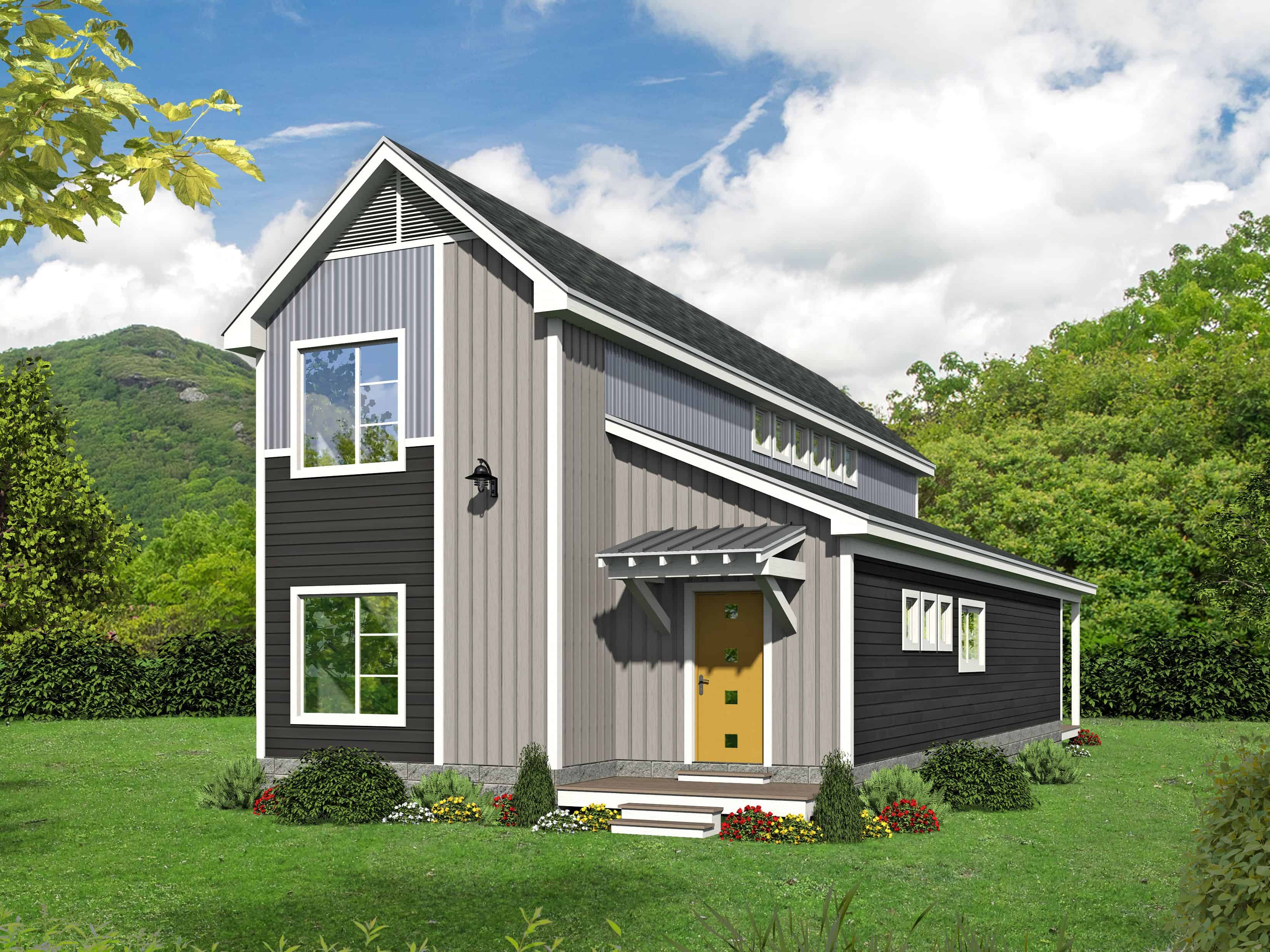 Front elevation of Contemporary home (ThePlanCollection: House Plan #196-1122)