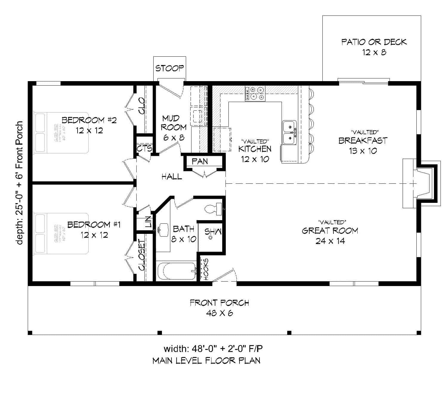Floor Plan Main Level of Ranch Plan #196-1123