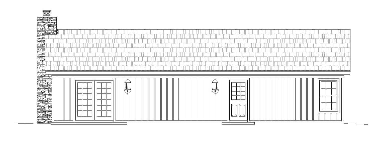 Home Plan Rear Elevation of this 2-Bedroom,1200 Sq Ft Plan -196-1123