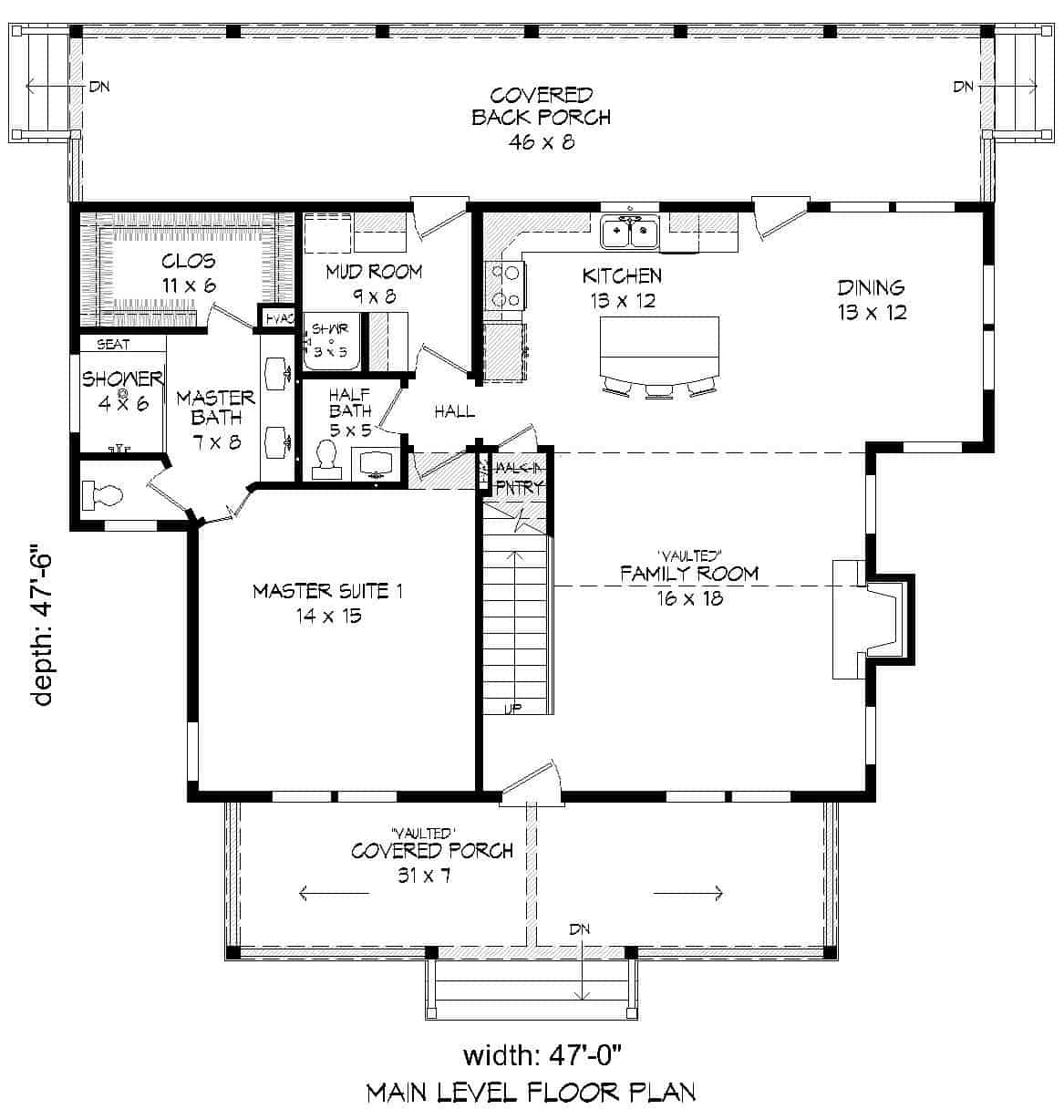 Floor Plan Main Level of Country Plan #196-1124