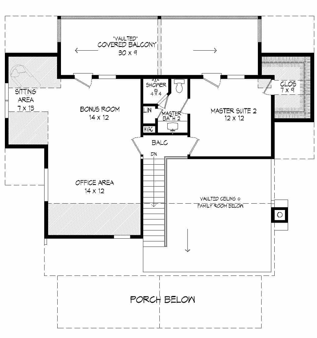 Floor Plan Upper Level of Country Plan #196-1124