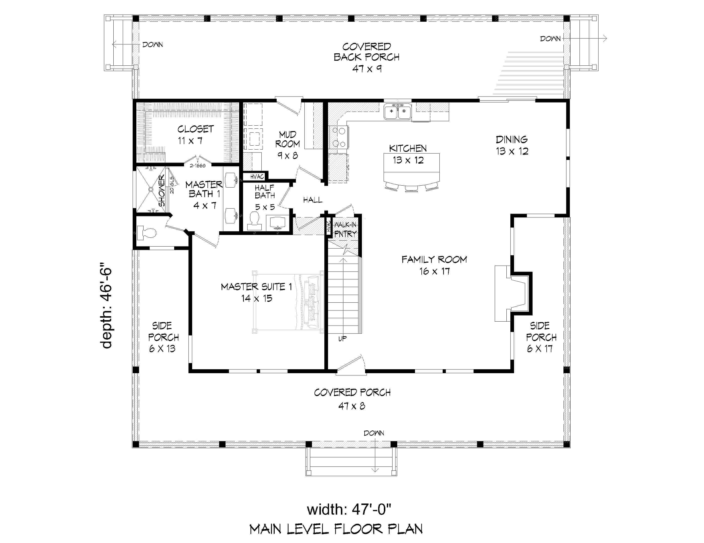 Floor Plan Main Level of Country Plan #196-1125