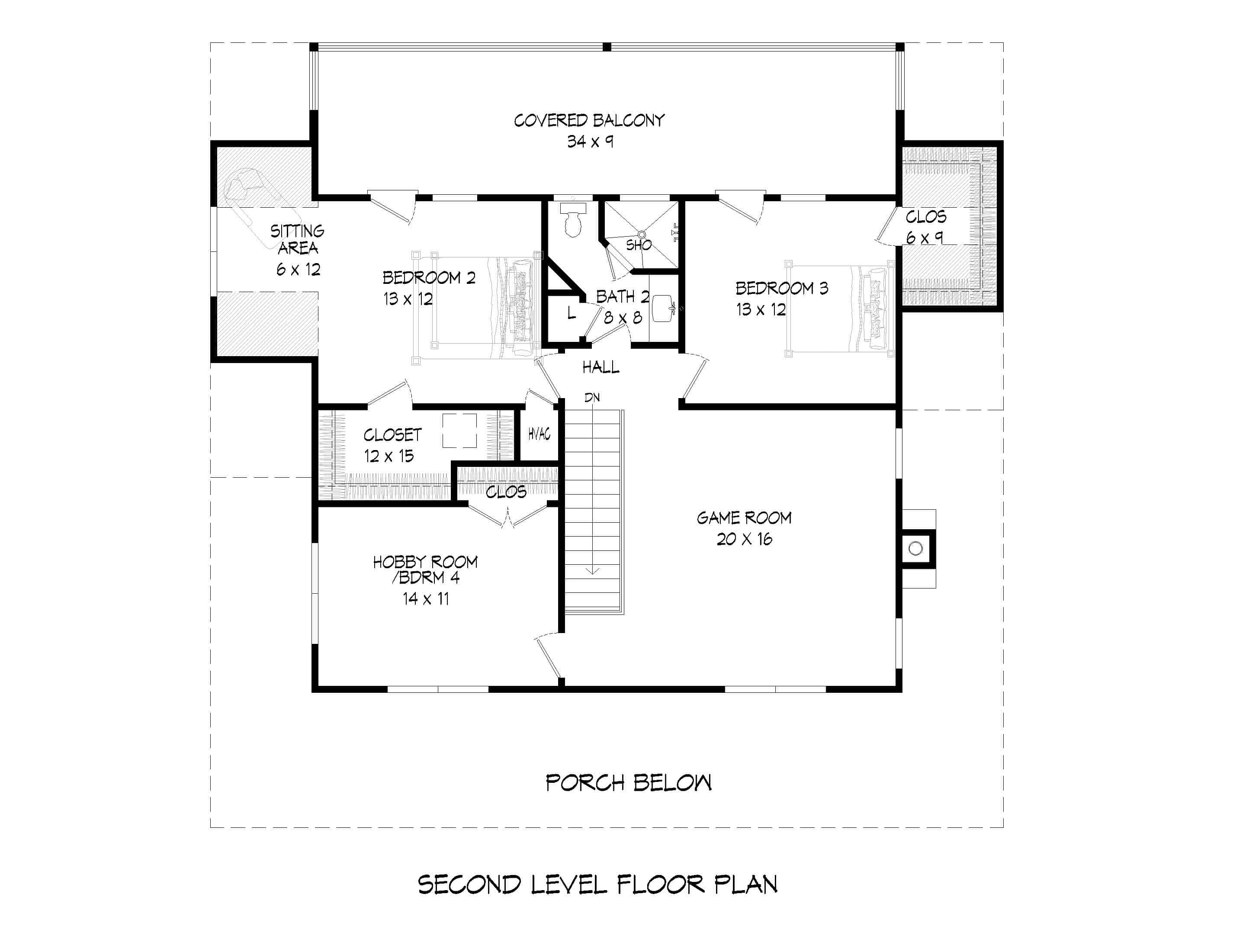 Floor Plan Upper Level of Country Plan #196-1125