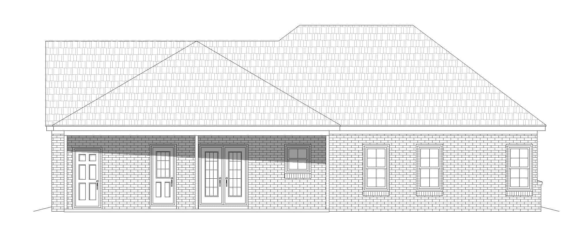 Home Plan Rear Elevation of this 2-Bedroom,1234 Sq Ft Plan -196-1126