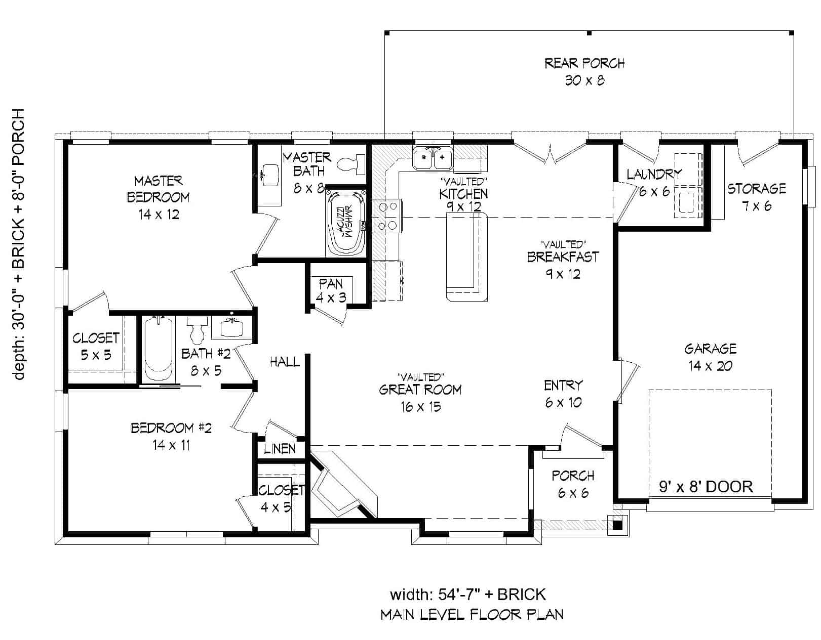 Floor Plan Main Level of Craftsman Plan #196-1126