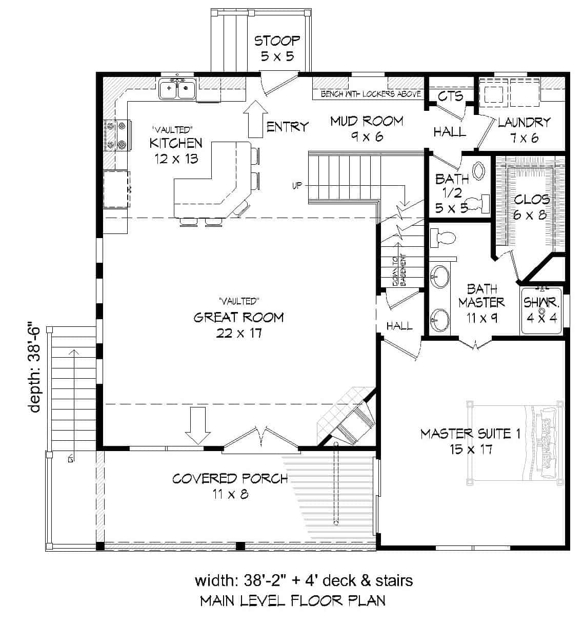 Floor Plan Main Level of Coastal Plan #196-1127
