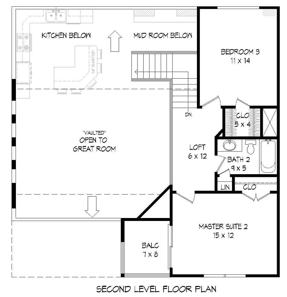 Floor Plan Upper Level of Coastal Plan #196-1127