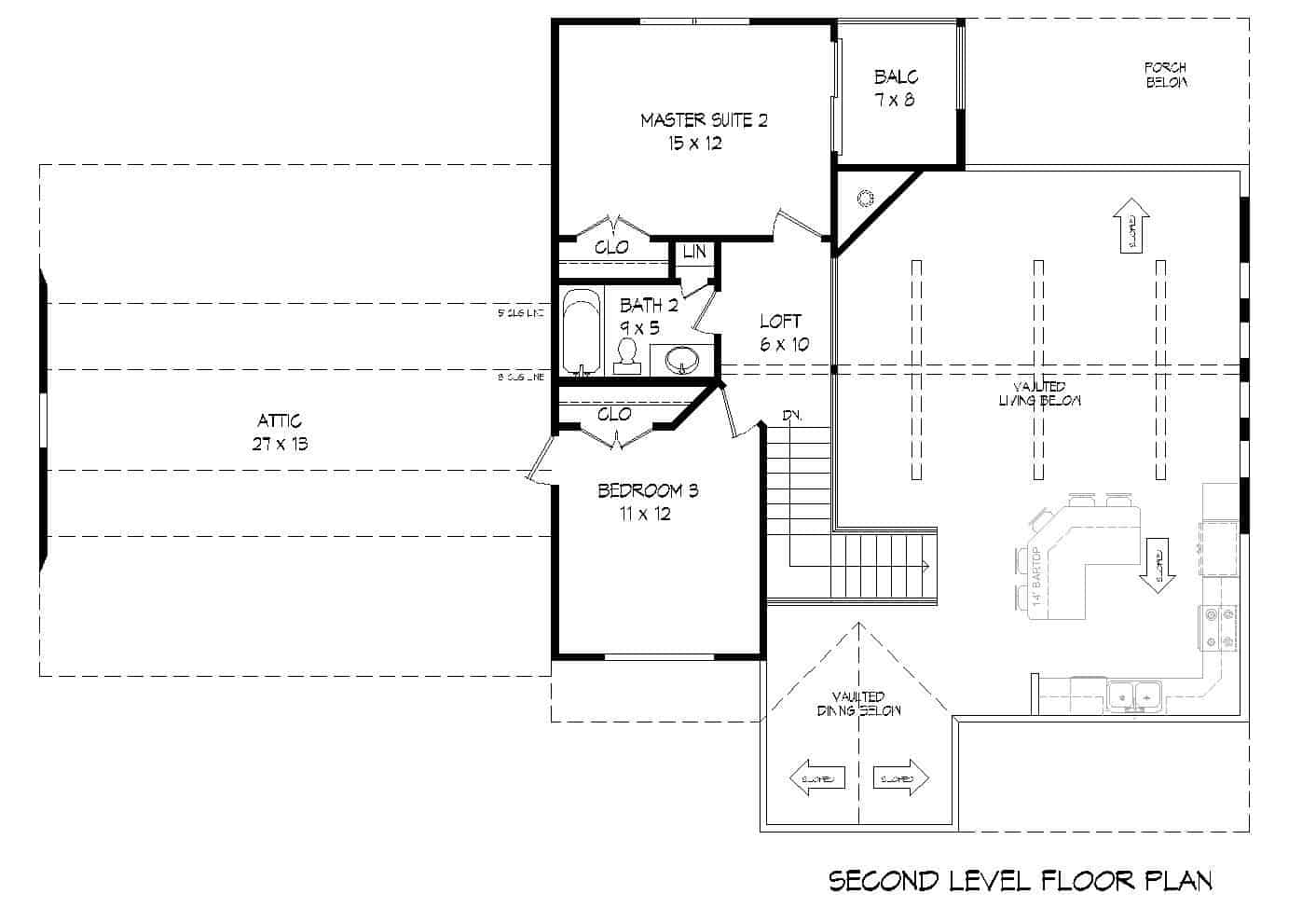 Floor Plan Upper Level of Farmhouse Plan #196-1129