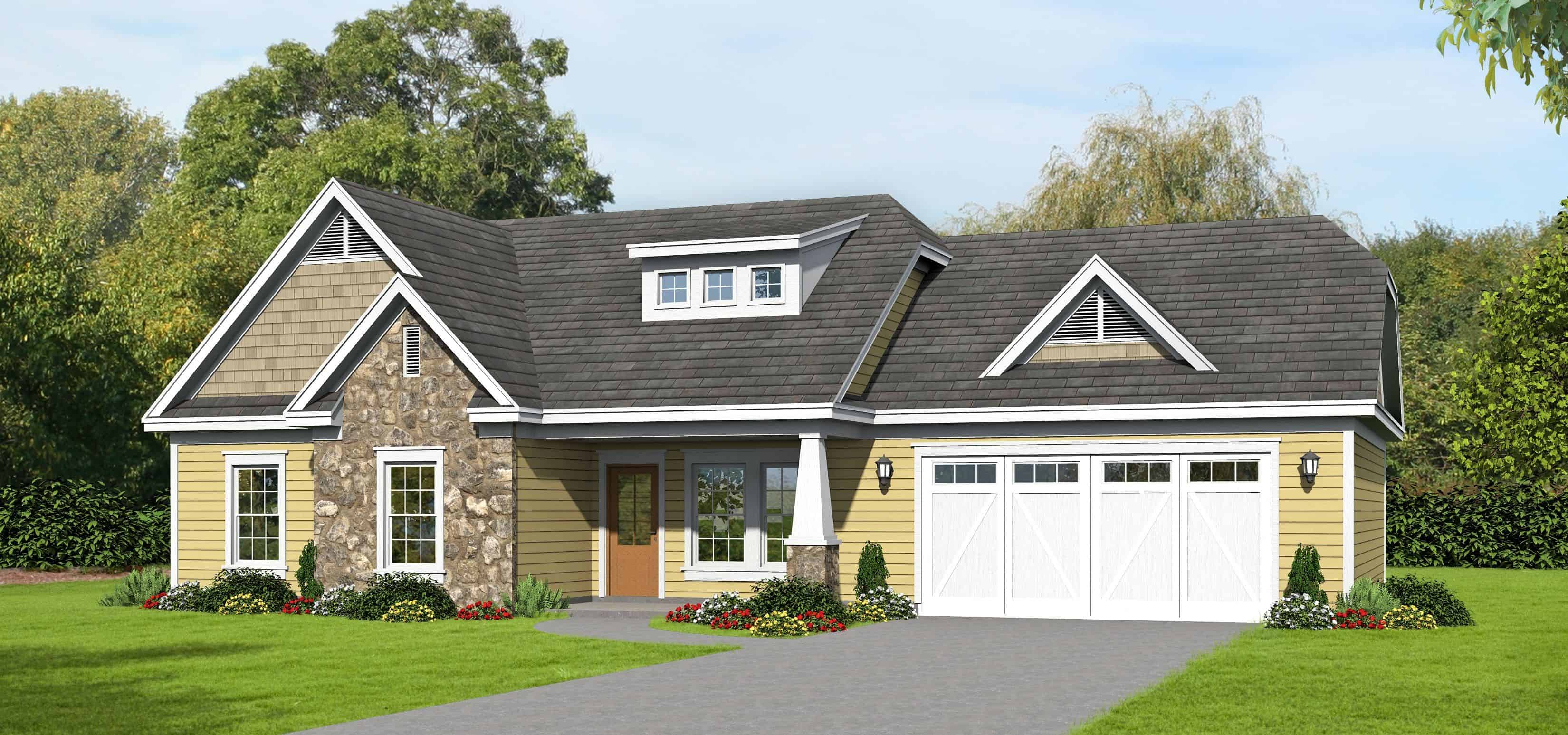 Front elevation of Ranch home (ThePlanCollection: House Plan #196-1129)