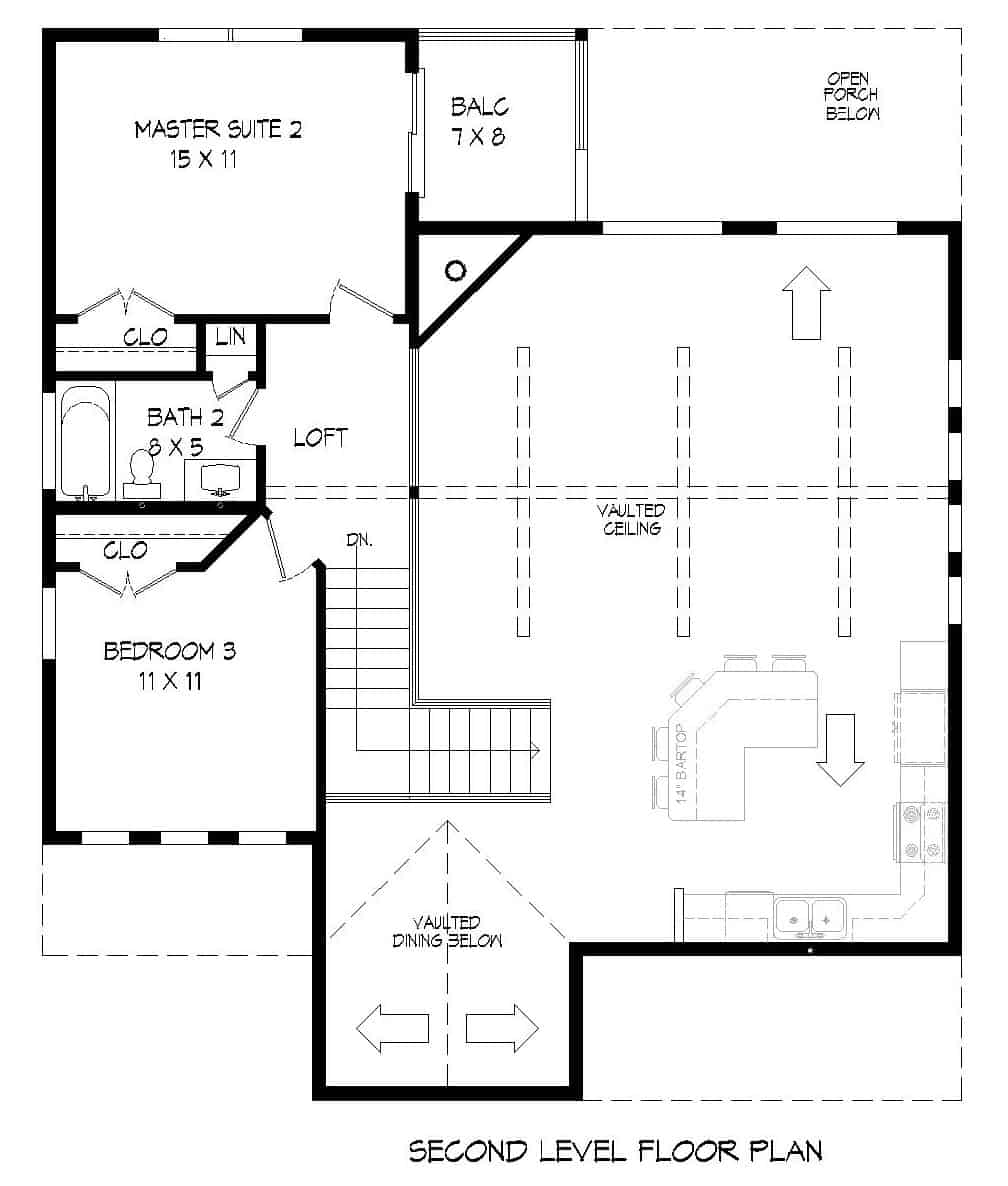 Floor Plan Upper Level of Country Plan #196-1131