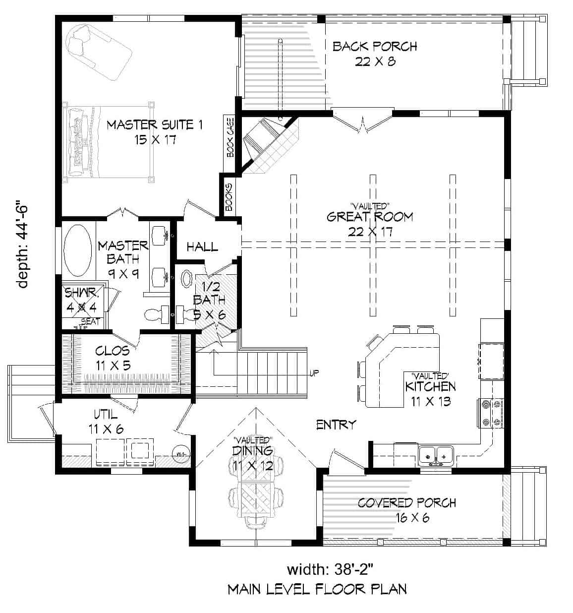 Floor Plan Main Level of Country Plan #196-1131