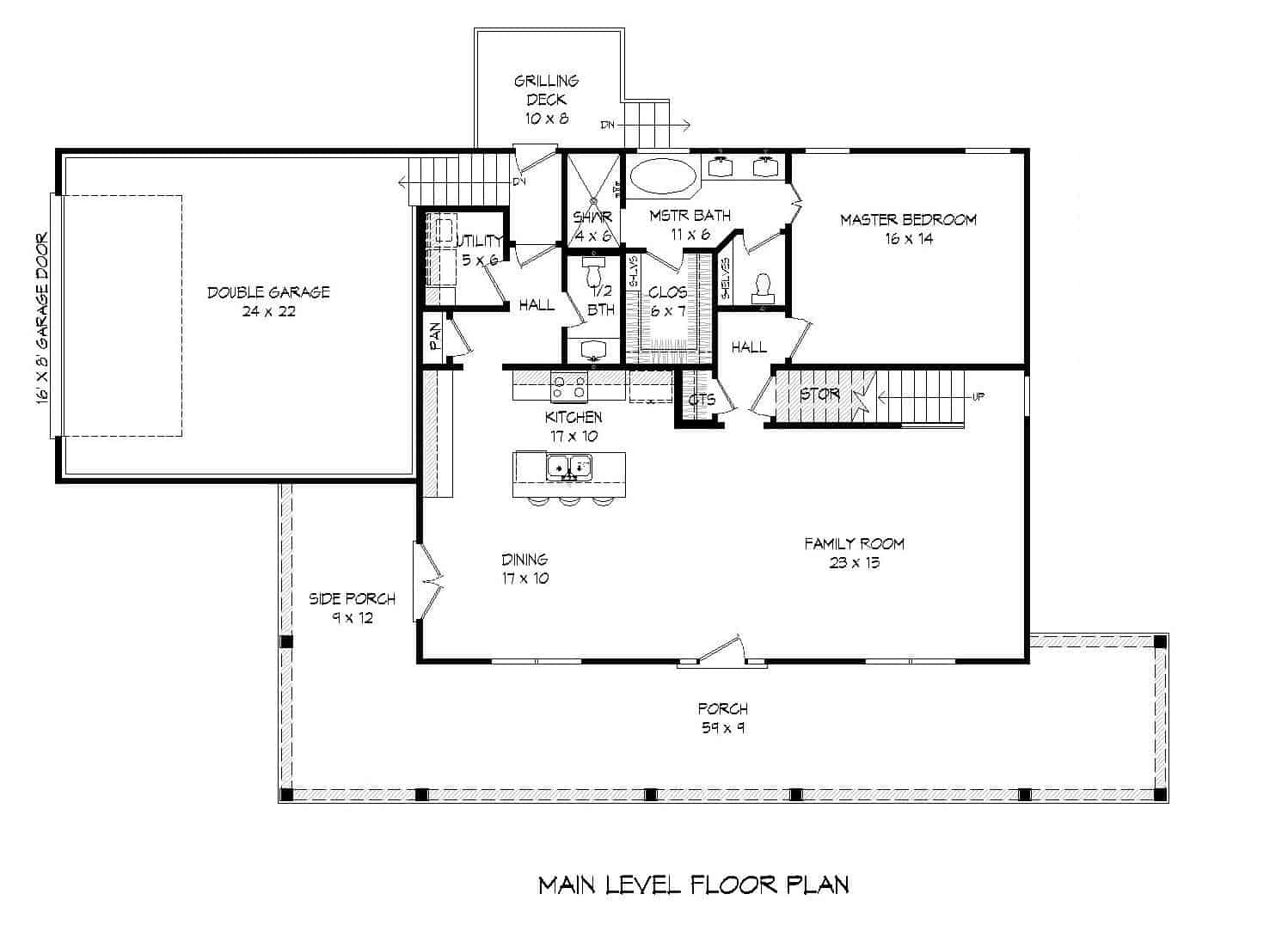 Floor Plan Main Level of Country Plan #196-1132