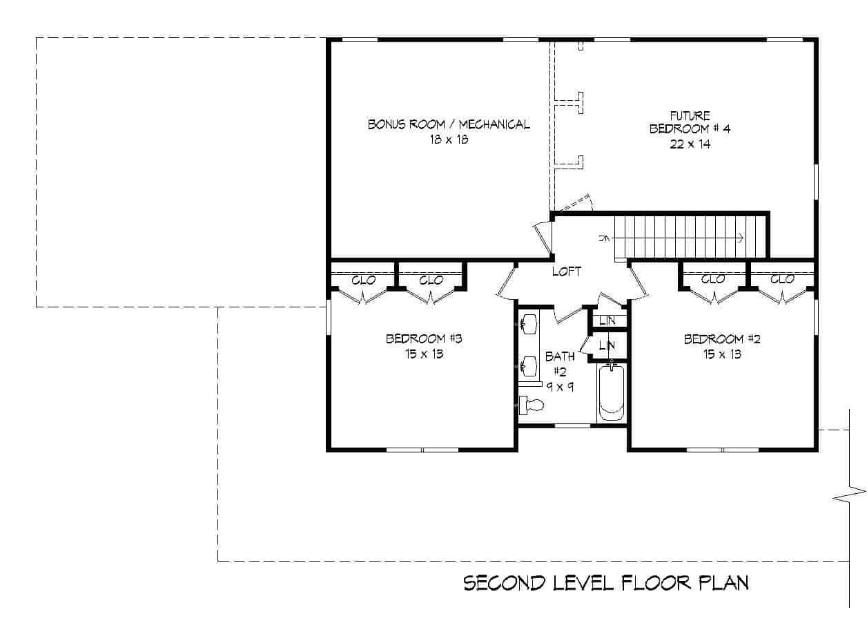 Floor Plan Upper Level of Country Plan #196-1132