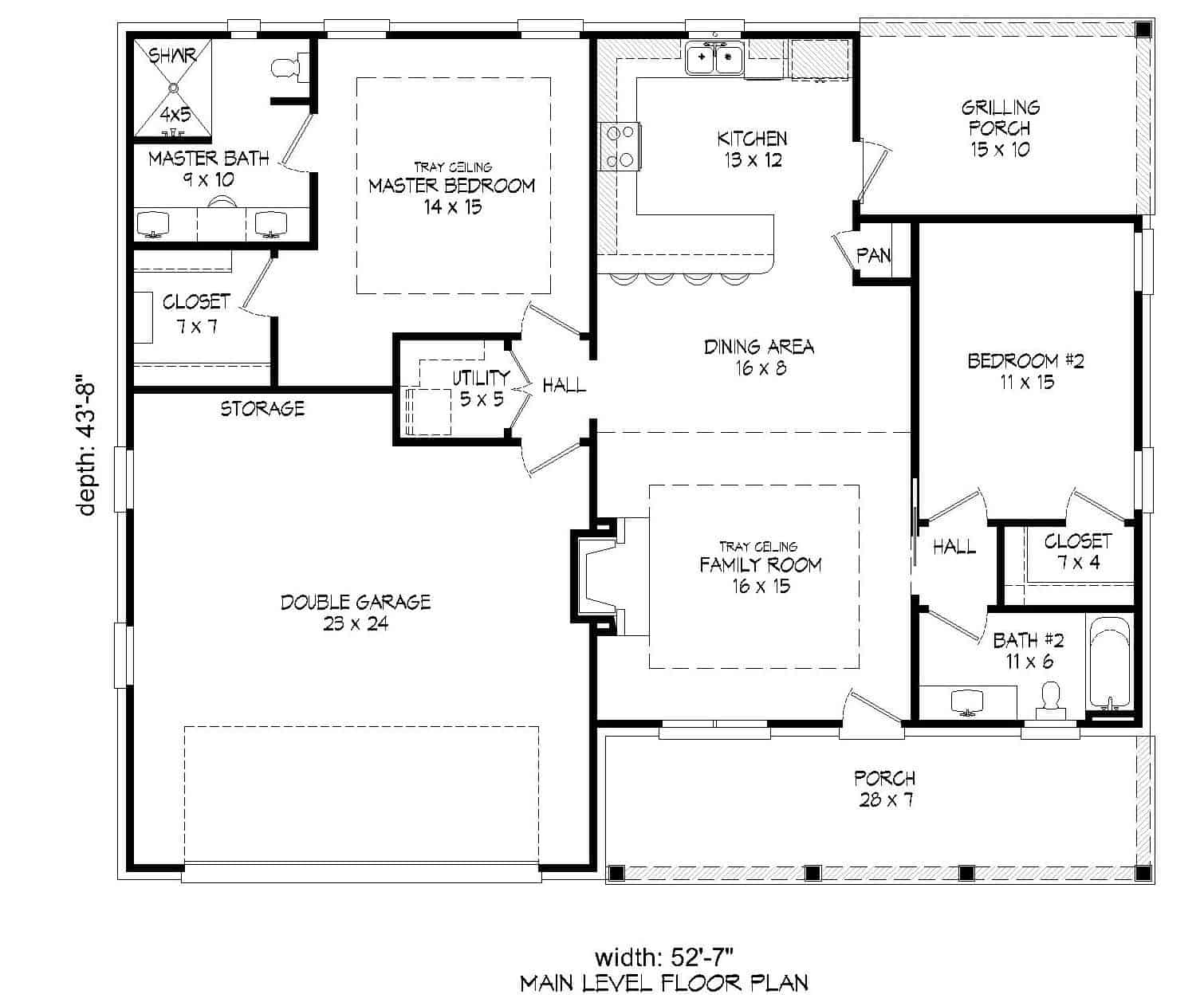 Floor Plan Main Level of Coastal Plan #196-1133