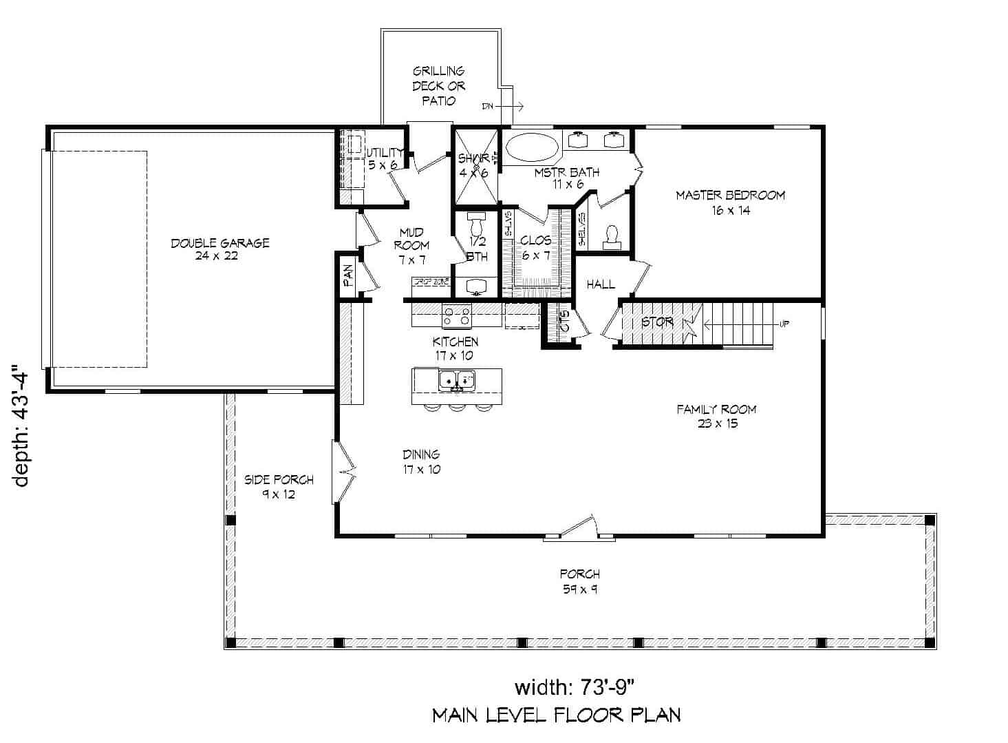 Floor Plan Main Level of Country Plan #196-1134