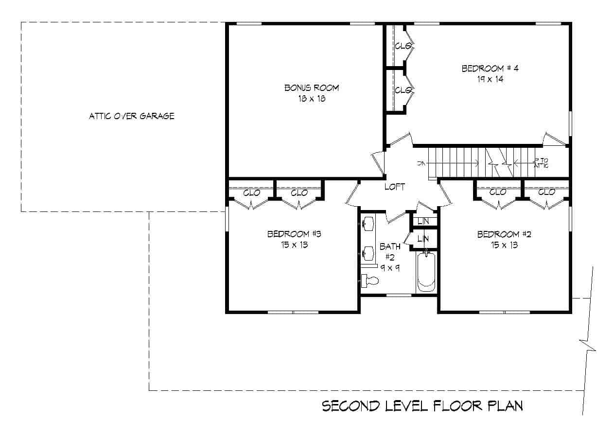 Floor Plan Upper Level of Country Plan #196-1134