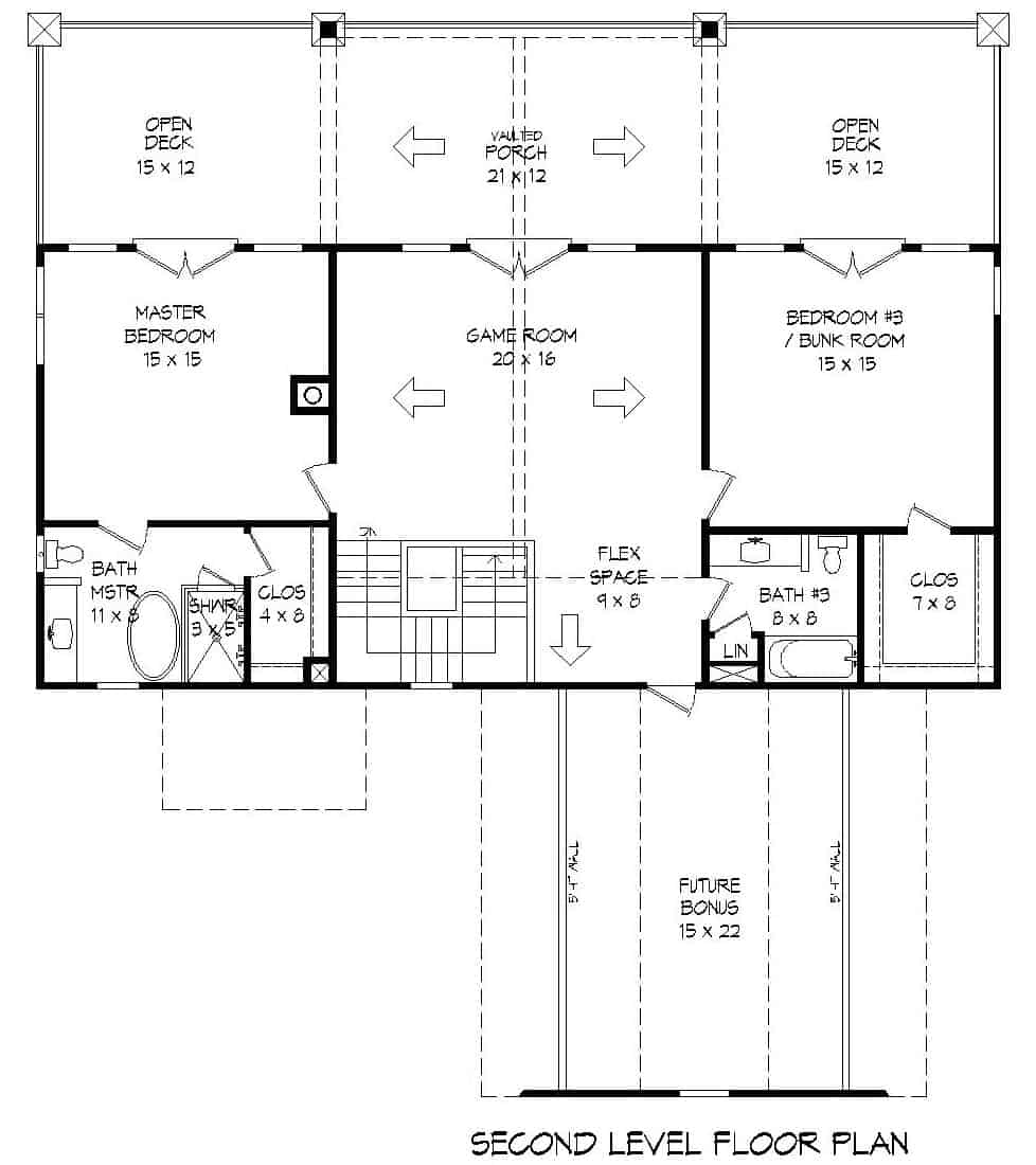 Floor Plan Upper Level of Country Plan #196-1135