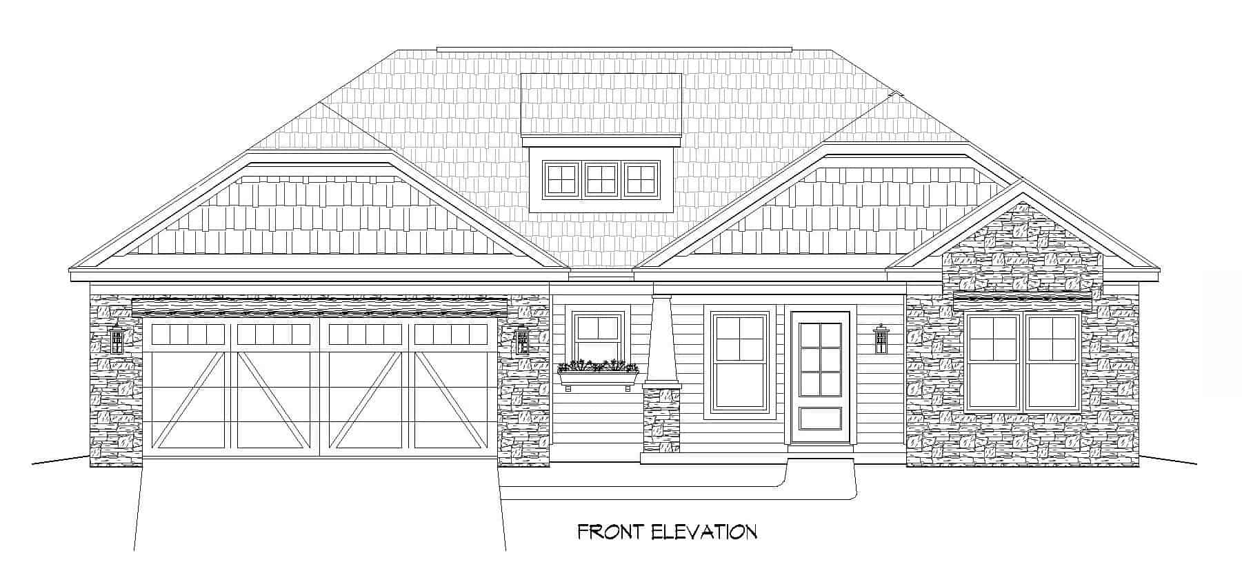 Home Plan Front Elevation of this 3-Bedroom,1452 Sq Ft Plan -196-1136