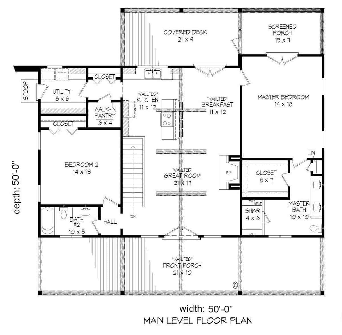 Floor Plan Main Level of Country Plan #196-1137